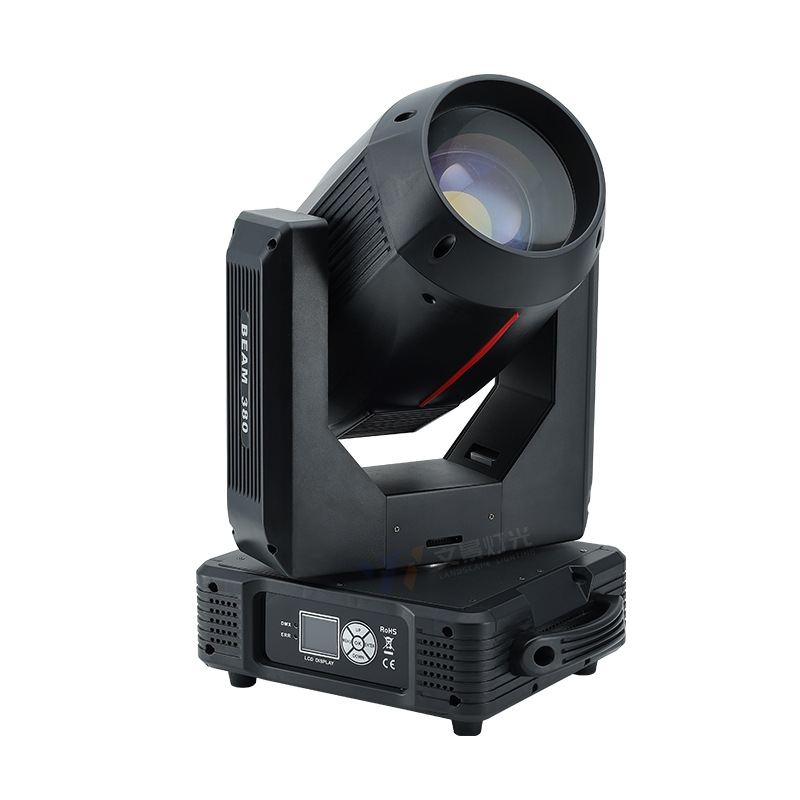 Sacudiendo la cabeza en el escenario, luz de haz de luz de 380w, equipo de iluminación de rendimiento de boda, conjunto completo de foco de barra de agitación lenta, patrón giratorio