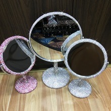 欧式桌面台式镶钻化妆镜 创意水钻旋转折叠公主镜梳妆镜 双面镜子