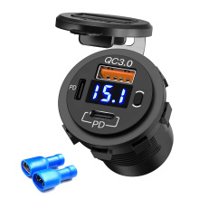 新款汽车充电器车充usb改装车摩托车 双PD+QC3.0开关按键数显共享