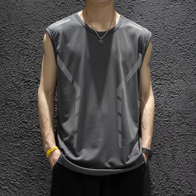 【発送が早い】ベストメンズ速乾ノースリーブtシャツアイススポーツトップスゆったりランニング半袖トレーニングフィットネス|undefined