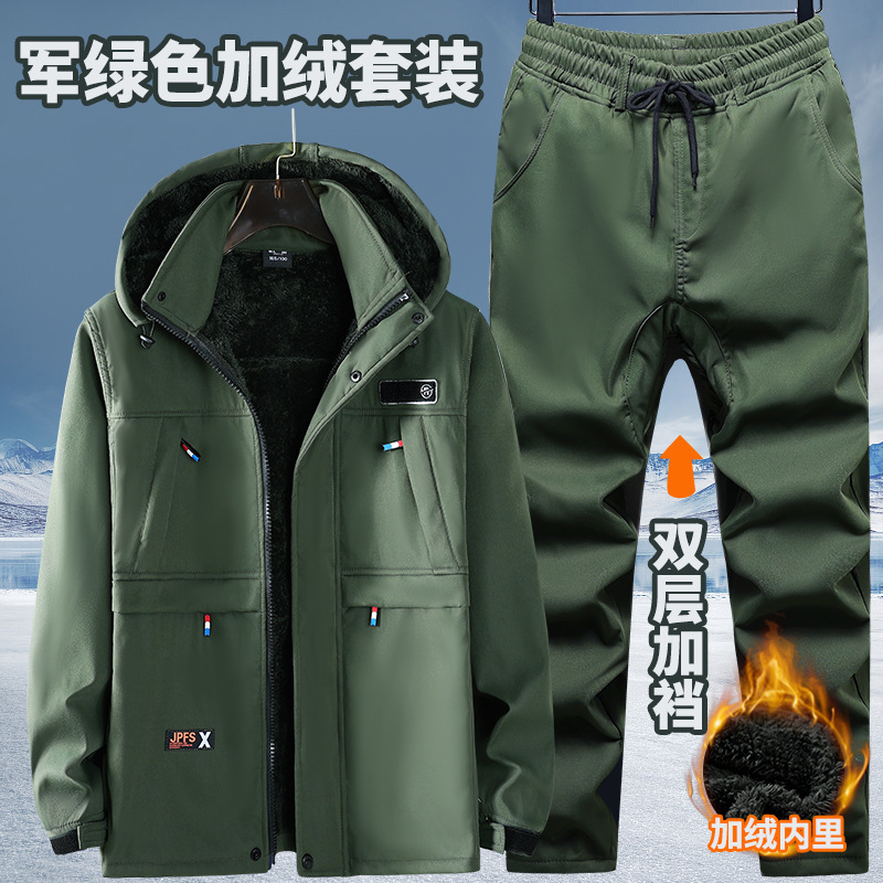 秋冬季防泼水防风防寒加绒迷彩服套装男劳保服保暖工装耐磨防撕裂|undefined