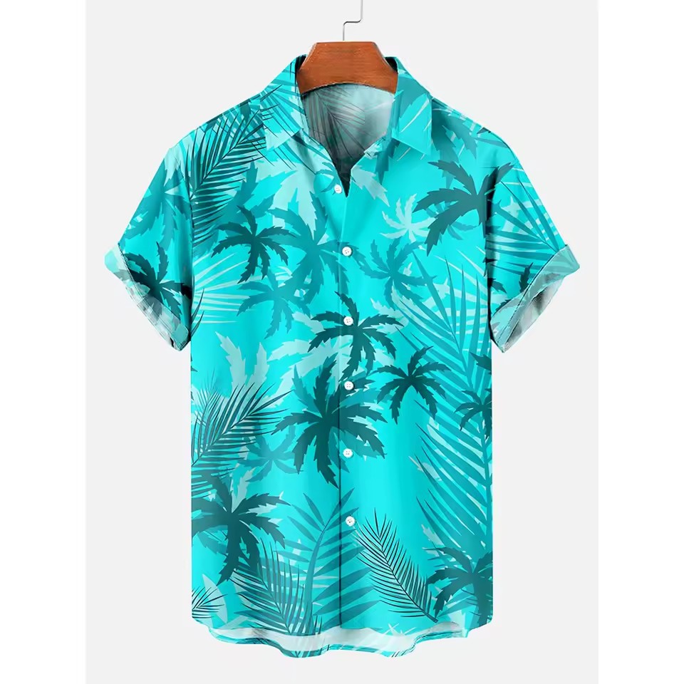 Camisa hawaiana de un solo pecho suelta de manga corta de verano para hombre simple y fresca playa de vacaciones flores estampadas en 3D