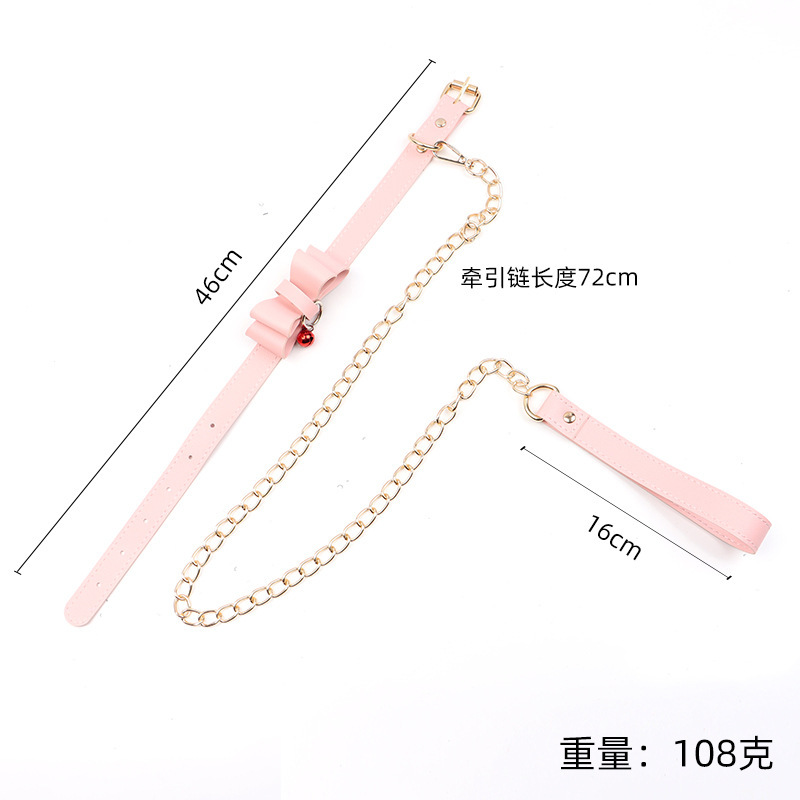 PU Bow Collar and Leash Set with Bell, SM Bondage Training Prop — detail image 2