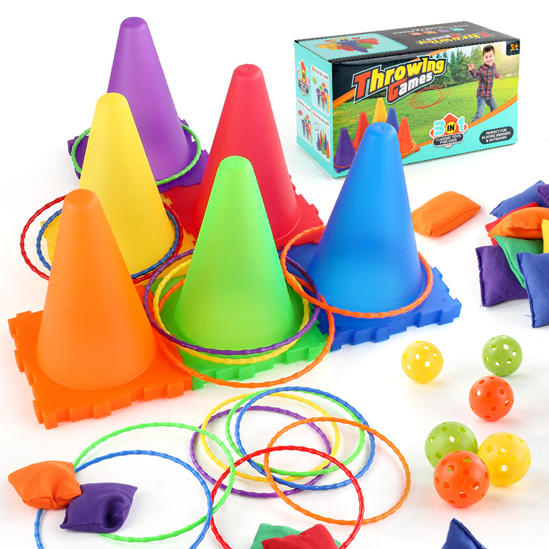 Juguete de lanzamiento casual para niños, anillo de anillo, anillo de tubo de helado luminoso de plástico, juego de sacos de arena de entrenamiento de integración sensorial al aire libre