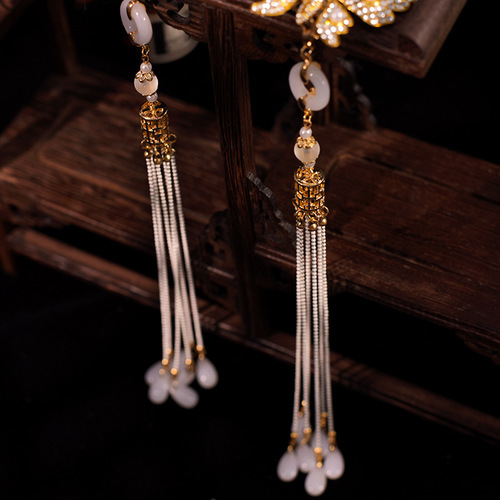 Hanfu butterfly hairpin with tassel, bright pearl, traditional ethnic style, ancient Tang style, exquisite and versatile pearl U-shaped hair accessory