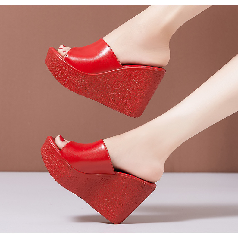 Dép sandal nữ đế xuồng da thật gót 11cm siêu cao đế dày chống thấm — Màu Trắng be 30217 7cm, 30118 đen 8cm, Màu Trắng 30118 8cm, Màu đen 11cm chi tiết 13