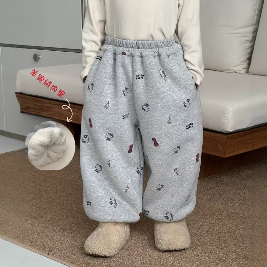 儿童羊驼绒加厚卡通卫裤宝宝幼儿园运动裤休闲长裤