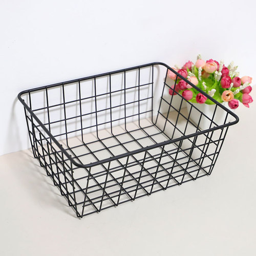 Baked powder matte black Nordic iron storage basket storage box desktop storage rack makeup dressing table basket vegetable basket