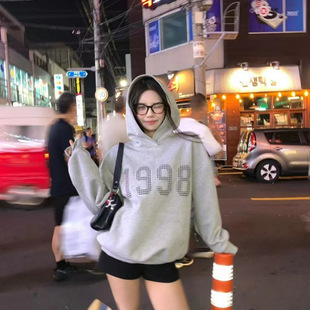 2024 Super Soft Hooded Sweatshirt BF Lazy Wind Loose Letter Printed fleece-lined Thickened Winter Jacket