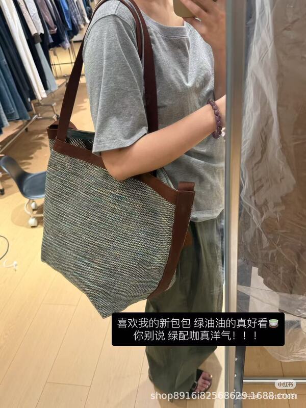 25秋冬新品时尚通勤韩系休闲单肩包针织撞色小众设计百搭托特大包|undefined