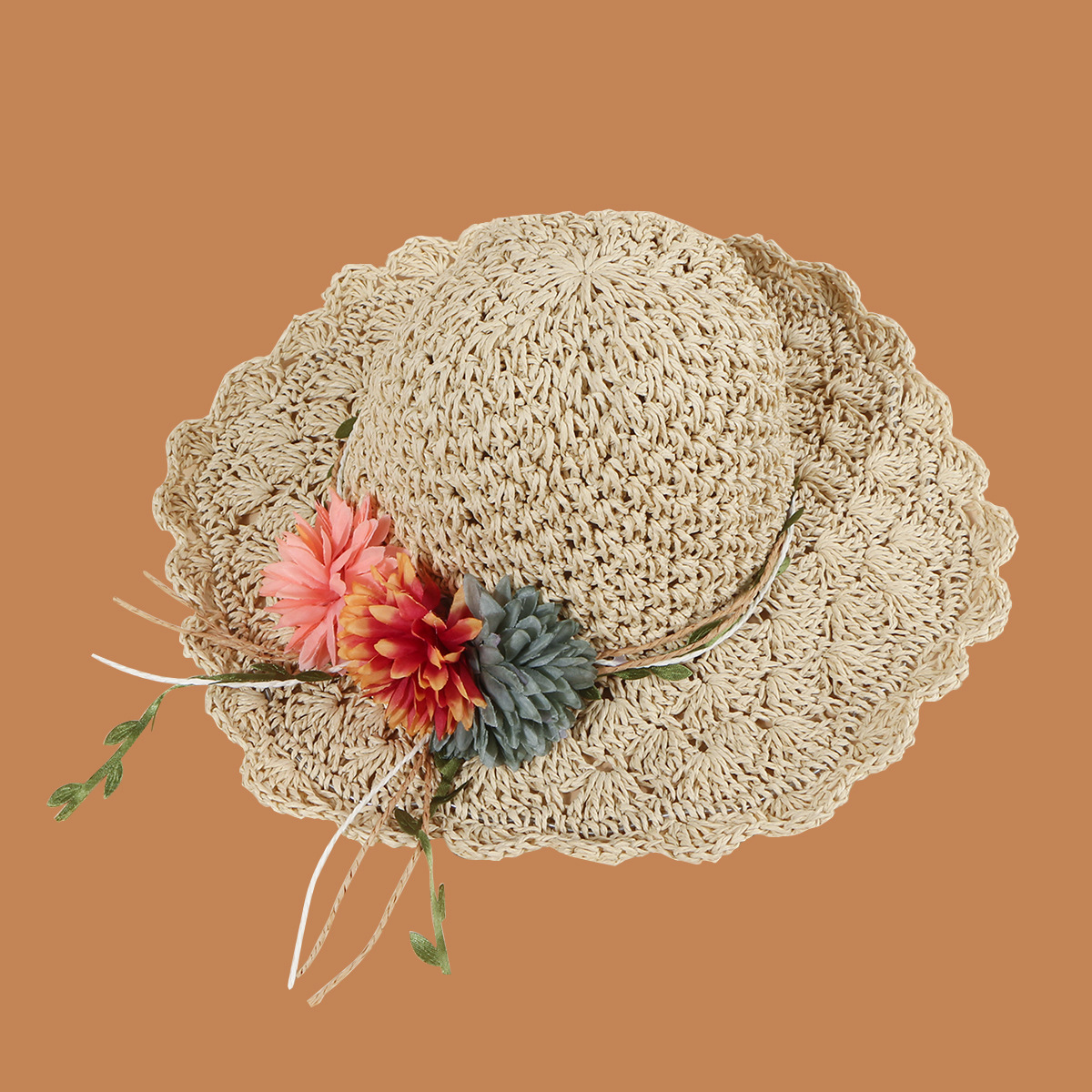 Korean Flower Sunscreen Wide-brimmed Lace Straw Hat display picture 5