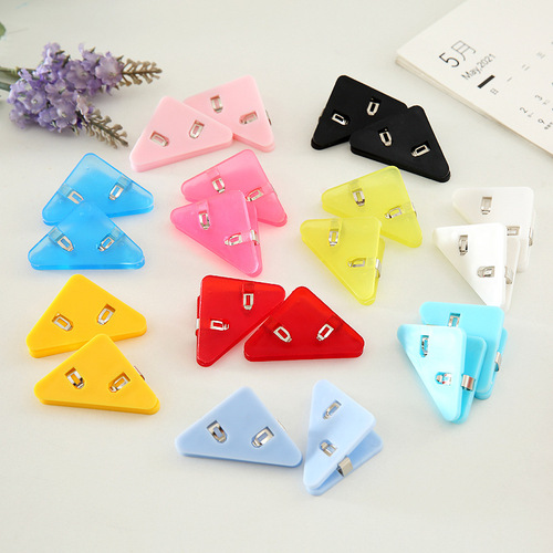 Colorful corner clips storage triangle clips student plastic stationery office folder test paper documents anti-crease clips