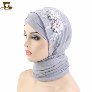 Bright Silk Flower Accessories Turban Hat Middle Eastern Baotou Scarf Cape Hat Jdwj-23-1