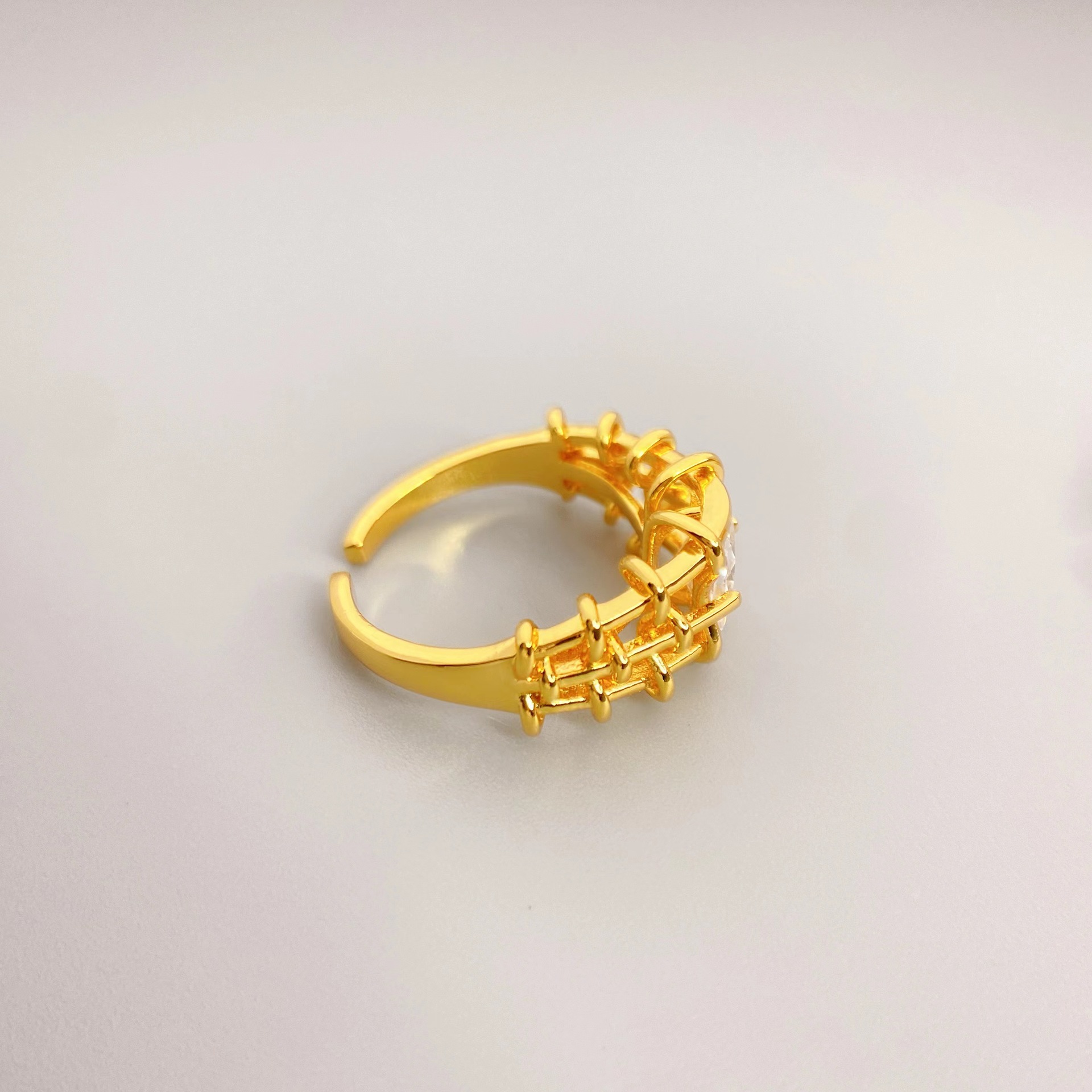 Lady Square Copper Plating Inlay Artificial Gemstones Open Ring 1 Piece