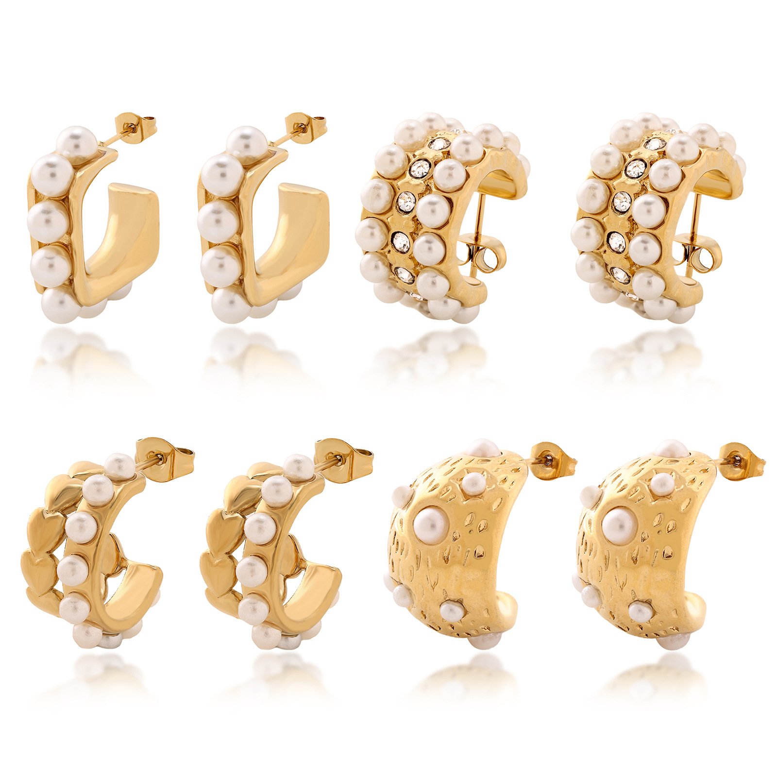17g Weight PVD Coated Gold Plating Process Steel needle Ear Needle Material Real Gold Plated Plating Material Imitation Pearl Inlay Material Ear Studs Classification 1 Pair Quantity Daily Occasion 1 Pair Lady Modern Style C Shape Inlay 304 Stainless Steel Imitation Pearl 18K Gold Plated Ear Studs