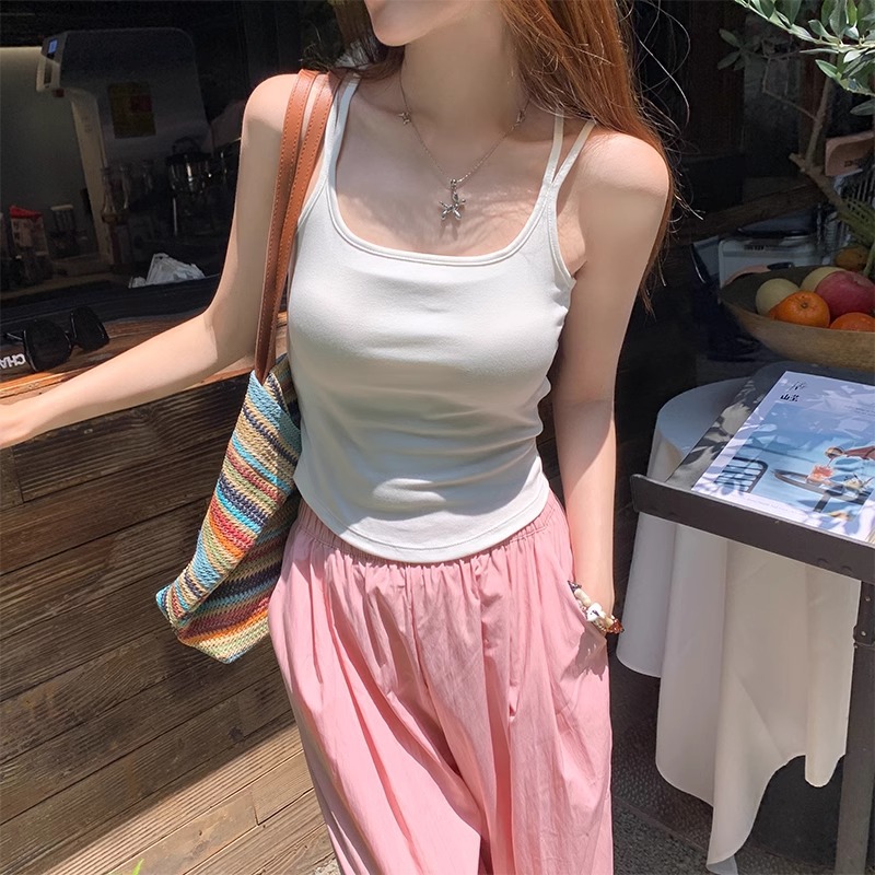 Backless Slim Fit Summer Cami Top with Built-in Bra