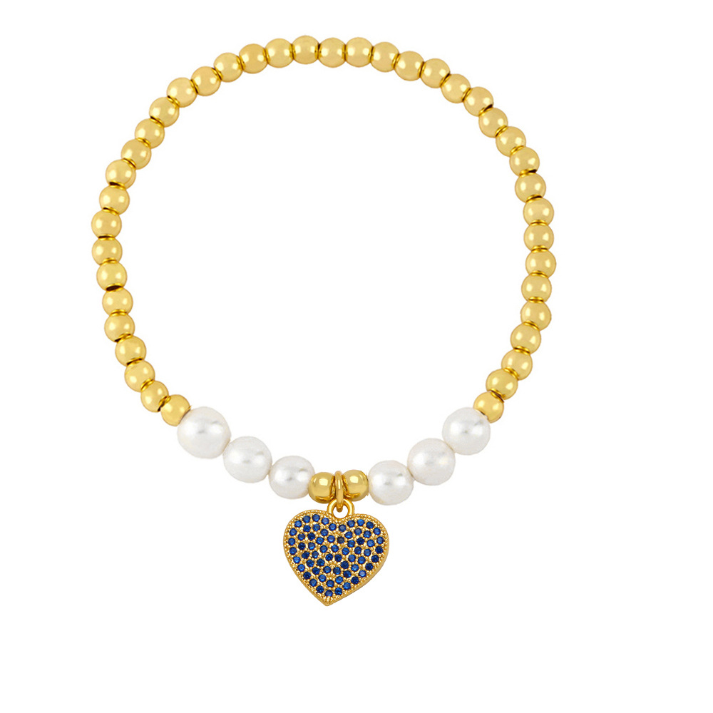 Fashion Copper Heart shape Bracelet Artificial Pearl Zircon Copper Bracelets