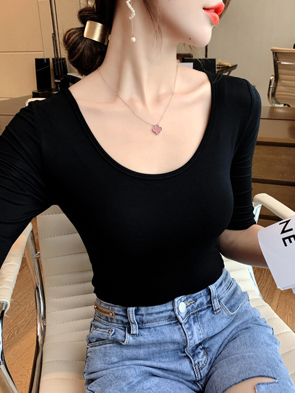モーダルミッドスリーブTシャツレディース5分袖インナーレイヤリングシャツ2025春新作5分袖薄手トップス半袖|undefined