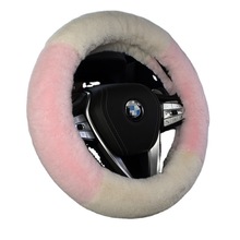 仿獭兔毛方向盘套濑兔毛把套冬季加厚无内圈拼色毛绒车品女神风