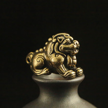 新款创意仿古黄铜麒麟小摆件瑞兽招财麒麟钥匙扣做旧小铜器摆件