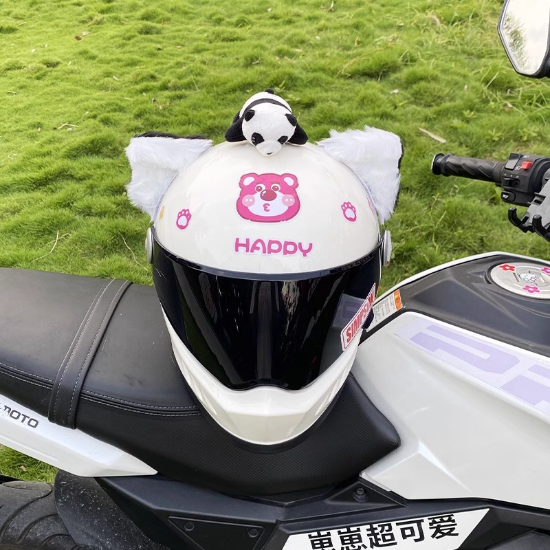Universal Cute White/Black Cat Ear Helmet Decoration Motorcycle Ski Helmet Accessory (Auto Parts and Accessories) - whiteblack-cat-ears-no-tail-no-panda-no-helmet