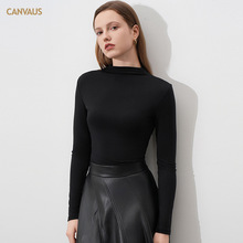 CANVAUS秋冬新款烟囱领莫代尔长袖打底衫女修身简约软糯基础上衣