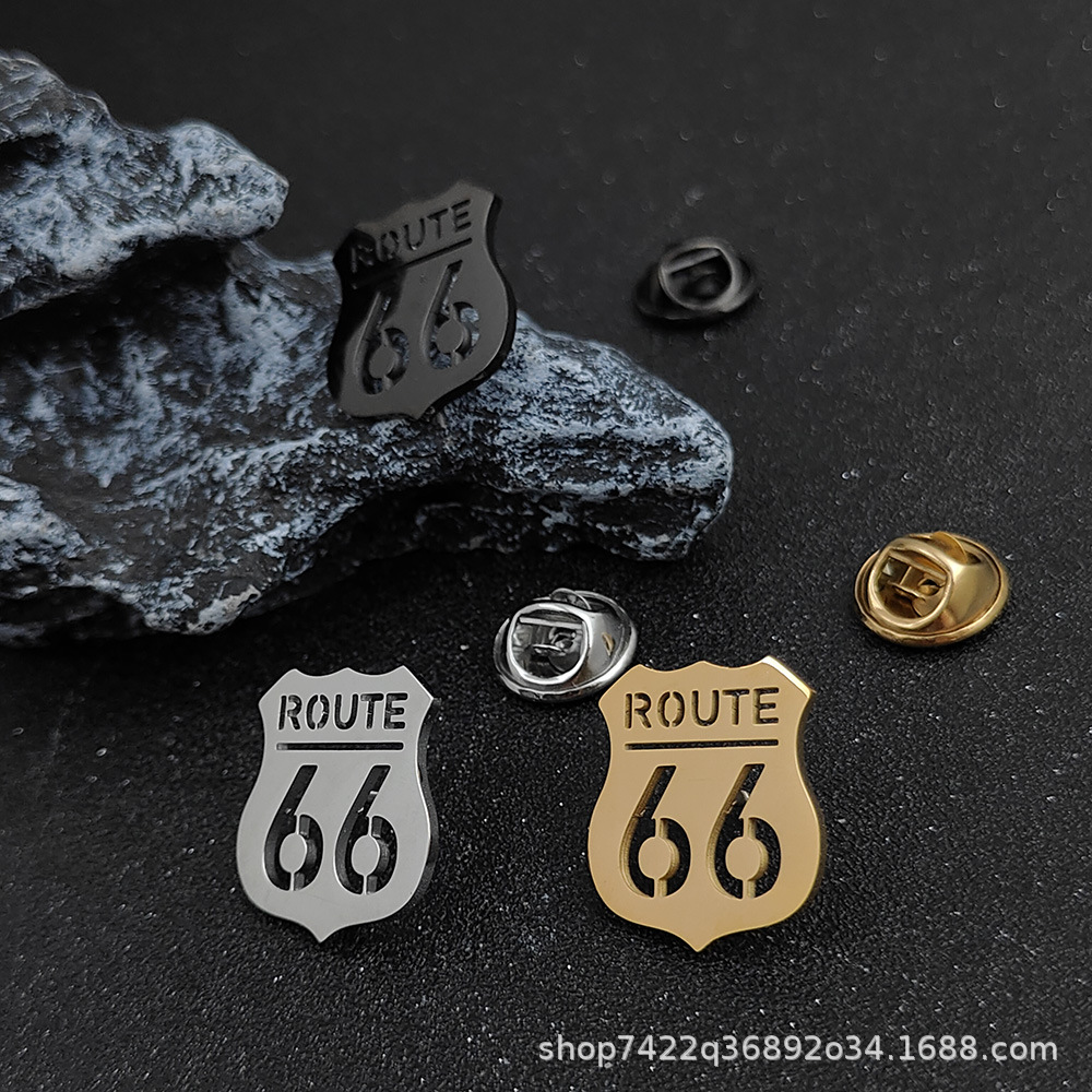 Us Route 66 Brooch/Cufflinks for Men and Women Personalized Stainless Steel Badges Travel Luggage Decorations