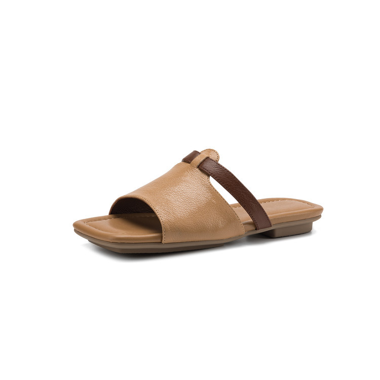 Dép sandal nữ xỏ ngón đế bệt phối màu hở mũi thời trang — màu trắng ngà, màu mơ chi tiết 89