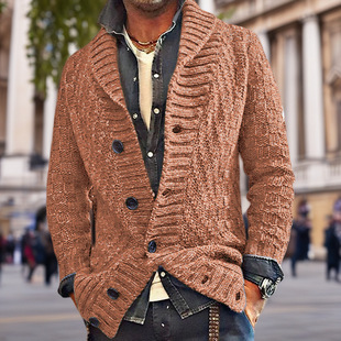 Amazon new men's autumn and winter long sleeve thick needle sweater sweater lapel men's coat trendy SY0015