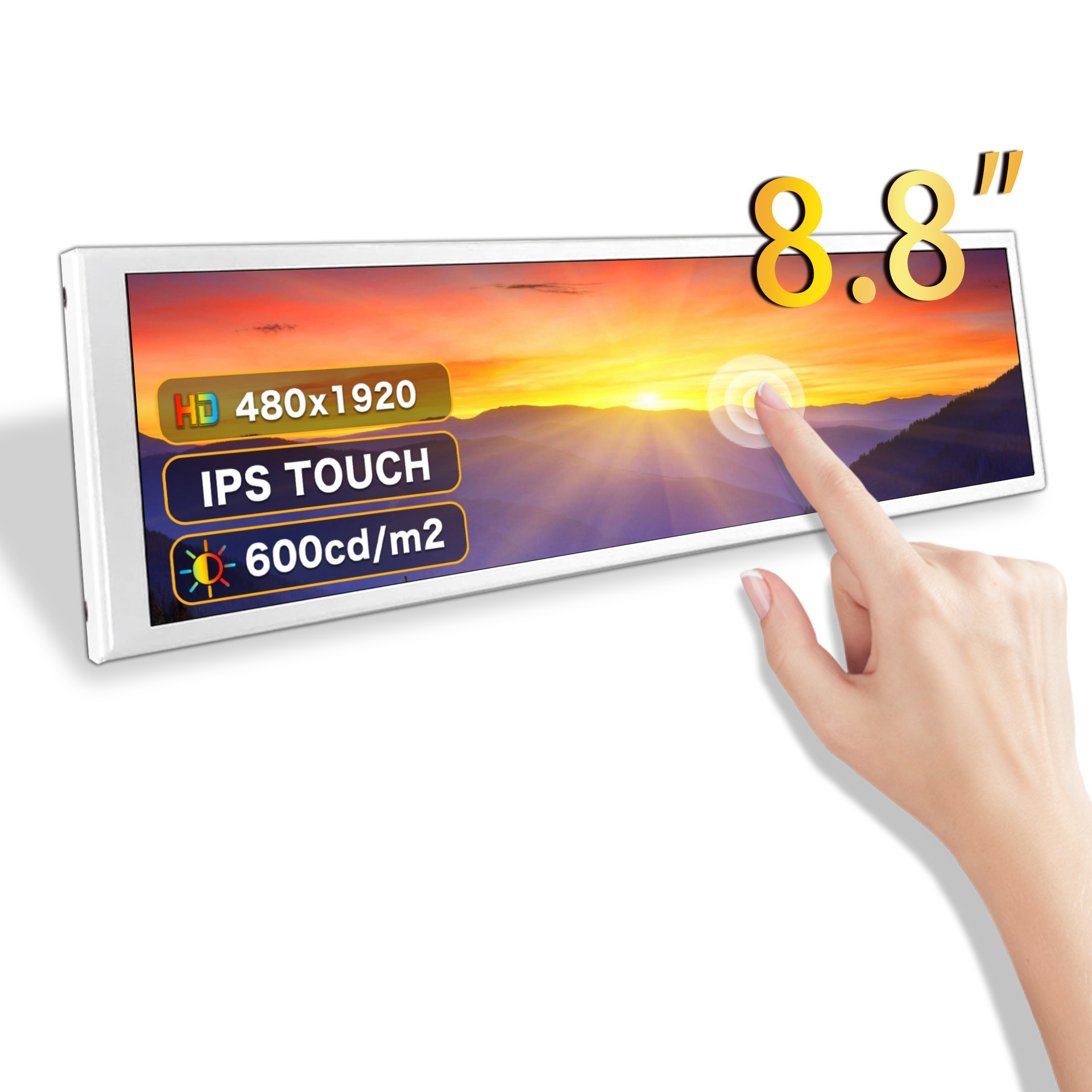 8.8 inch bar display white HD LCD touch screen 600nits highlight 480x1920 resolution