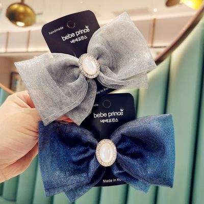 Factory shop Hairdressing wholesale new pattern Big bow Opal Rhinestone Pearl bow Top clamp Hairpin
