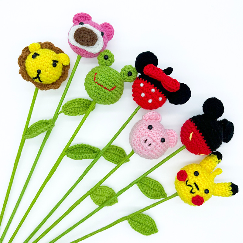 Ramo de Flores Artificiales con Cabeza de Animal Terminada, Flores de Ganchillo Hechas a Mano, Decoración del Hogar, Ramo Creativo de Animales de Dibujos Animados, Ramo de Cerdos image 3