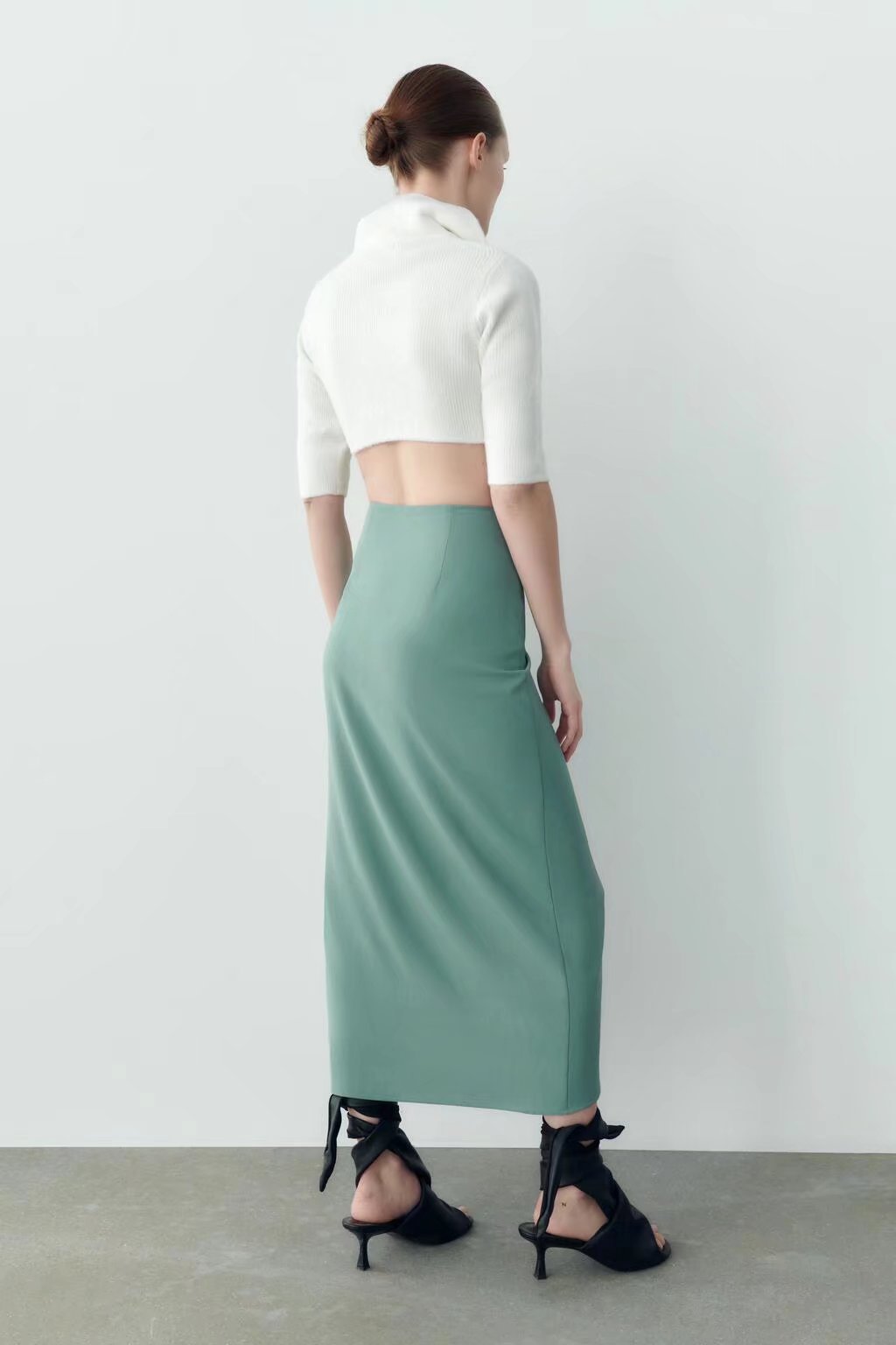 knotted high waist slim slit solid color skirt NSAM129257