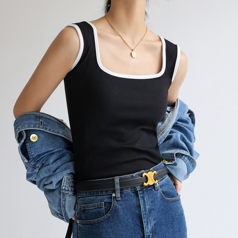 Amplia frontera exposición blanco base de costura camisola las mujeres del verano desgaste exterior pecho interior sin mangas top