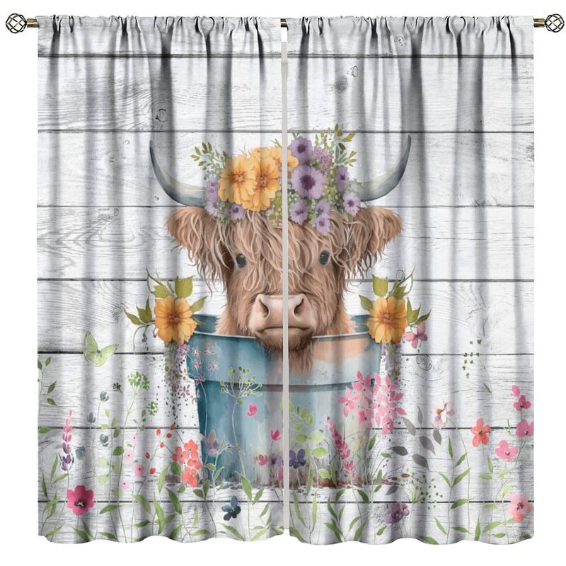 Cross-Border Trade Fun and Cute Cow and Floral Barn Door Digital Print Curtains for Bedroom and Living Room, Wholesale from Manufacturer Cross-Border Trade Fun and Cute Cow and Floral Barn Door Digital Print Curtains for Bedroom and Living Room, Wholesale from Manufacturer