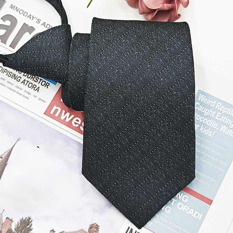 Corbata casual de negocios para hombres con cremallera 7.5cm jacquard hilo de poliéster lazo perezoso sin nudos corbata spot al por mayor