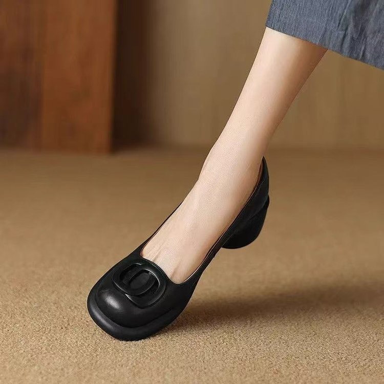 Zapatos de cuero retro con suela suave y poco profunda 2026 verano nuevos zapatos de un solo pie, zapatos de tacones gruesos, zapatos de marizhen