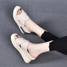 厚底拖鞋女夏外穿2025新款百搭真皮凉拖坡跟女鞋夏季高跟松糕鞋