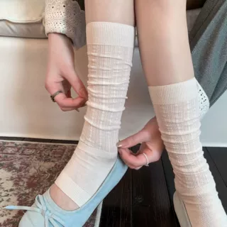 白色miu系芭蕾风袜子女春秋夏薄款踩脚小腿堆堆袜网眼透气小腿袜