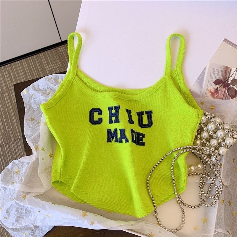 Girls' Summer New Camisole With Letter Print, Short Sleeveless Outerwear Top, Trendy 0188A052_ecoleips.com