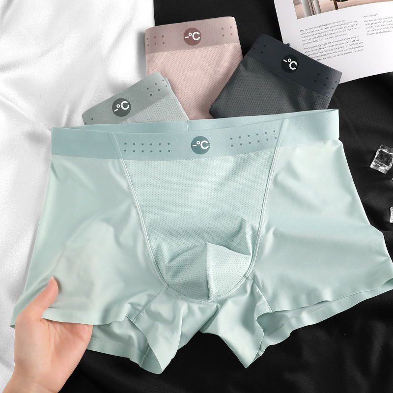 Ropa interior de seda de hielo para hombre cuatro esquinas verano fino, transpirable, de secado rápido, gran tamaño 2025 nuevo suelo para hombre, cabeza de calzoncillos bóxer de seda de hielo