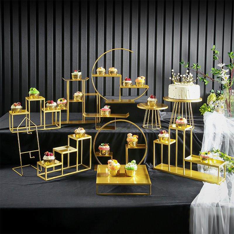 Postre de oro Decoración de mesa soporte de exhibición traje creativo europeo pastel merienda stand buffet comida fría té mesa de descanso image 26