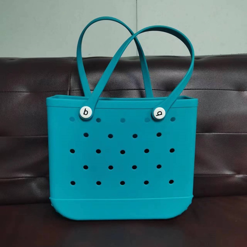 En stock EVA bolsa de playa moda al aire libre impresión agujero bolso de almacenamiento bolsa grande de las mujeres cesta Satchel