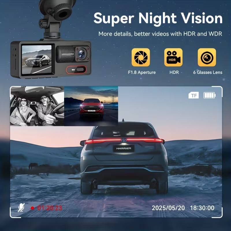Cross-Border 1080P Three-Lens Driving Recorder Wifi Mobile Phone Interconnection 2inch High-Definition Screen Car Recorder