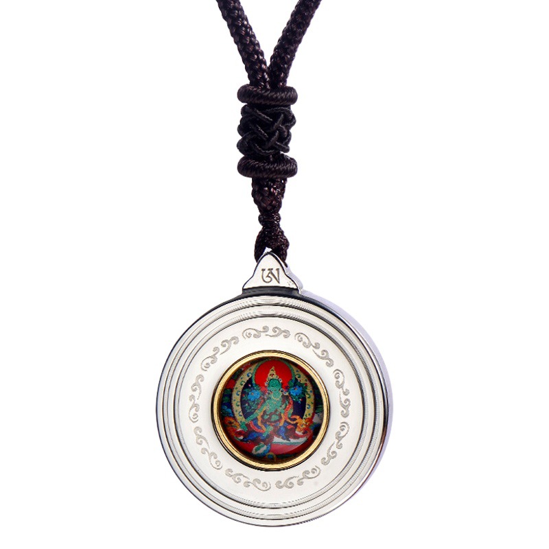 Titanium Steel Pendant with Mantra of Shurangama, Manjushri, Green Tara, and Yellow Treasure, Customizable Pendant for Men and Women, Gahu Box Custom Pendant