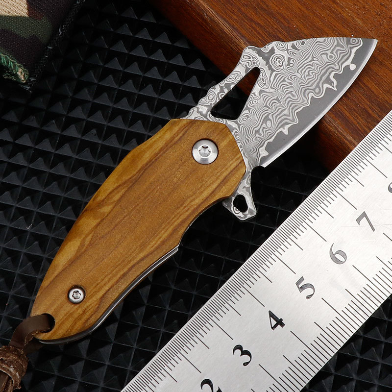 大马士革钢迷你小折刀户外刀手把肉小刀多功能随身开箱刀水果刀