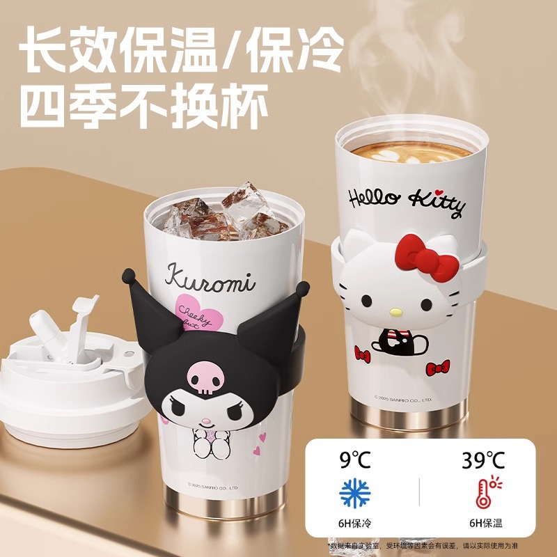 HelloKitty termo femenino 2024 nuevo regalo de cumpleaños de alto valor Sanrio pajita taza de café taza de agua