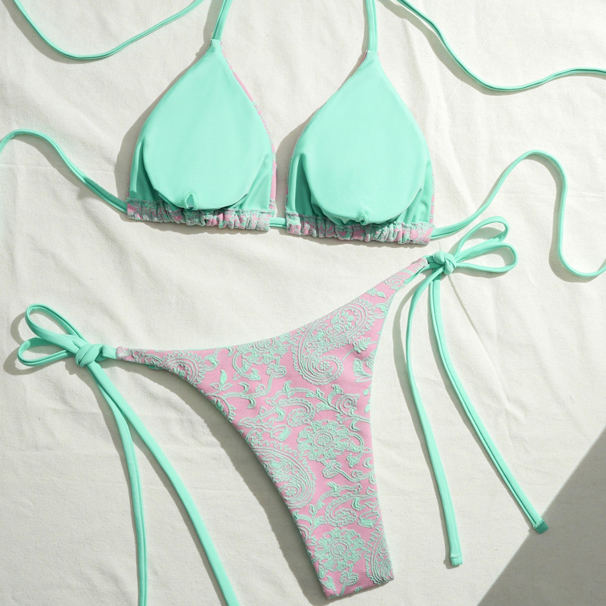 Women's Double Fabric Bikini Swimwear European American Style Cross Border Special Tie up Fabric Factory Direct Sales Wholesale_ecoleips.com