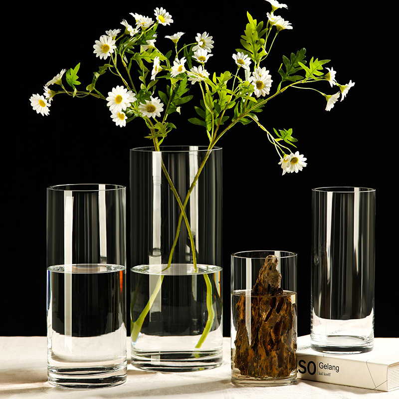 Simple large transparent straight glass vase wholesale floor-standing rich bamboo horse drunken wood flower arrangement vase hydroponic ornaments