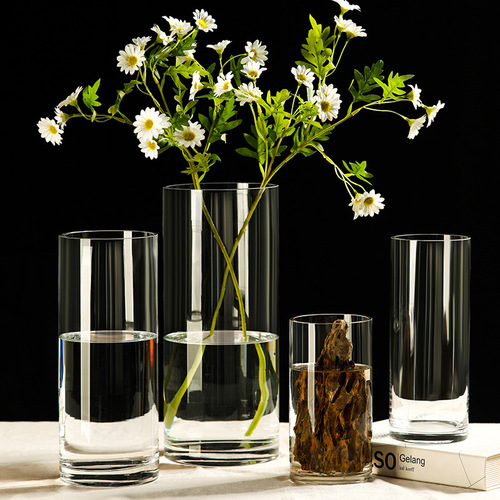 Simple large transparent straight glass vase wholesale floor-standing rich bamboo horse drunken wood flower arrangement vase hydroponic ornaments